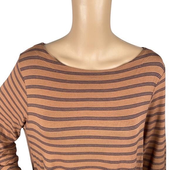 J. Jill Tan Navy Blue Striped Boat Neck Tunic Knit Top SZ 1X - Picture 3 of 8